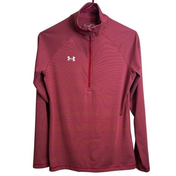Under Armour HeatGear Striped Red Long Sleeve 1/4 Zip Striped Pullover Men's S - Picture 1 of 7
